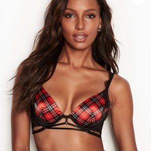 VS 36B Christmas Plaid Lace Strappy Bra
